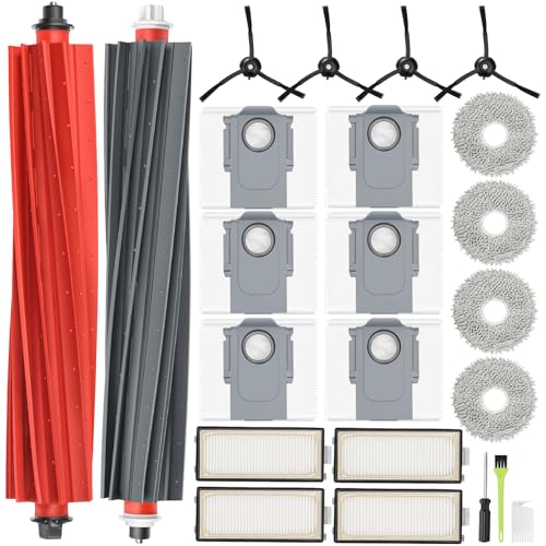 Replacement Set for Roborock Qrevo Master/Qrevo Slim, 2 Main Brushes, 4 HEPA Filters, 6 Dust Bags, 4 Wipes, 4 Side Brushes