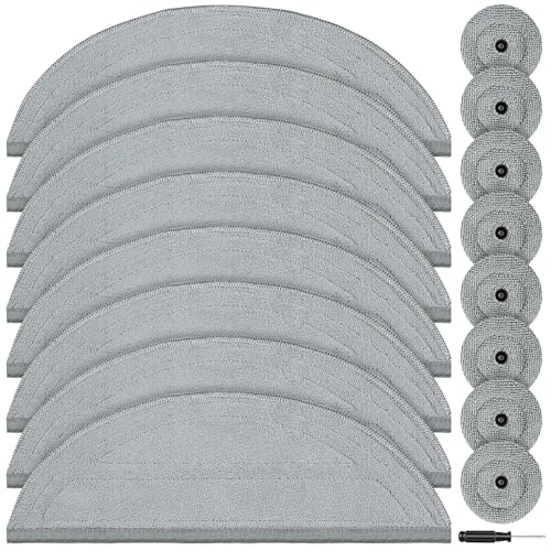 Pack of 16 Wiping Cloths Replacement Parts for Roborock Saros 10 Mop Robots, Washable Microfibre Mop Pad Accessories, Reusable Mop with 1 Screwdriver (8 Mop Pads + 8 Round Mops)