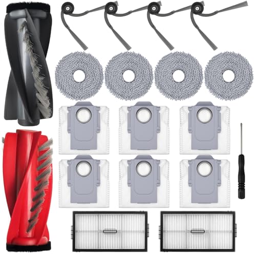 Accessories for Roborock Saros 10R, JKOISL 1 x Main Roller Brush 6 x Dust Bags 4 x Side Brushes 2 x Filters 4 x Mop Wipes, Spare Parts Robot Vacuum Cleaner Accessory Set