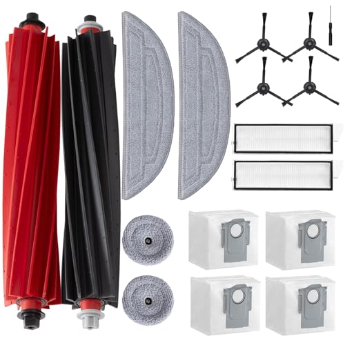 Robot Vacuum Cleaner Accessories for Roborock S8 MaxV Ultra, Replacement Parts for Roborock S8 Max Ultra with 2 Main Brushes, 2 Filters, 2 Wipes, 4 Dust Bags, 4 Side Brushes, Accessory Sets