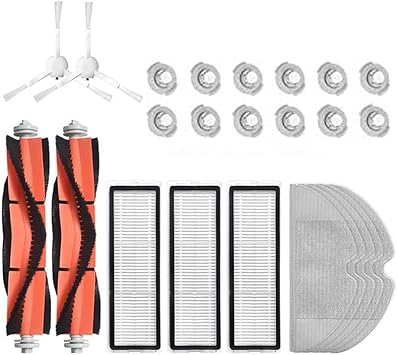 INF Replacement Parts Accessories for Xiaomi Mi Roborock 1/2 Mijia Robot Vacuum Cleaner, 2 x Main Brushes, 3 x HEPA Filter, 2 x Side Brushes, 12 x Water Tank Filter, 5 x Mops