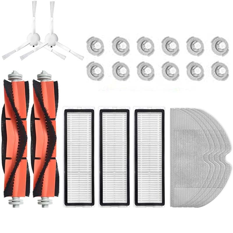 INF Replacement Parts Accessories for Xiaomi Mi Roborock 1/2 Mijia Robot Vacuum Cleaner, 2 x Main Brushes, 3 x HEPA Filter, 2 x Side Brushes, 12 x Water Tank Filter, 5 x Mops