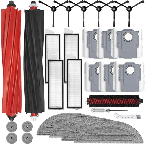 Replacement Accessories for Roborock S8 MaxV Ultra Vacuum Cleaner, 2 Main Brushes, 4 HEPA Filters, 4 Cloths, 4 Small Mops, 1 Cleaning Brush, 6 Dust Bag, 6 Main Brushes