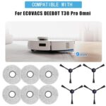 Pack of 10 Wipes + Side Brush Accessories for Ecovacs Deebot T30 Pro Omni / T30 Omni Robot Vacuum Cleaner Replacement Part, 6 Wipes + 4 Side Brushes