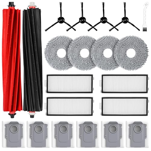 Pack of 21 Accessories for Roborock Qrevo Master/Qrevo Slim Robot Vacuum Cleaner, 2 Rubber Main Brushes, 6 Dust Bags, 4 HEPA Filters, 4 Wipes, 4 Side Brushes, 1 Cleaning Brush