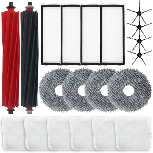 Home Times Replacement Parts for Roborock Qrevo Master Robot Vacuum Cleaner Accessories with 2 Rubber Brushes, 4 HEPA Filters, 4 Side Brushes, 4 Dust Bags, 6 Mop Pads, 20 Pieces