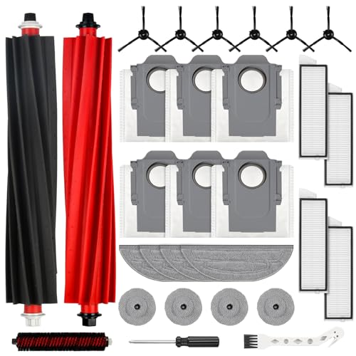 Pack of 29 accessories for Roborock S8 MaxV Ultra robot vacuum cleaner, 2 main brushes, 6 dust bags, 4 wipes, 4 side wipers, 4 filters, 6 side brushes, 1 self-cleaning brush, 1 cleaning brush, 1