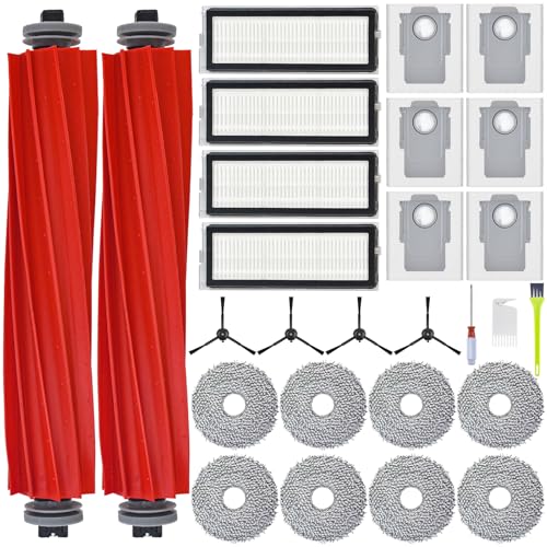 Replacement Accessories for Roborock Qrevo S/Qrevo Pro/Q Revo MaxV/Qrevo Plus Robot Vacuum Cleaner Kit, 2 Main Brush, 4 Hepa Filters, 4 Side Brushes, 8 Mop Cloths, 6 Dust Bags