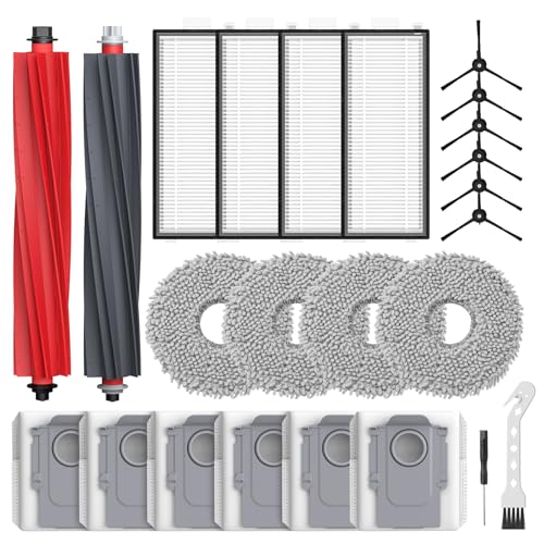 isinlive 24 Pieces Qrevo Master Accessories Compatible with Roborock Qrevo Master/Qrevo Slim Rbot Vacuum Cleaner, 2 Roller Brush, 4 HEPA Filters, 6 Dust Bags, 4 Wipes, 6 Side Brushes