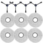 Pack of 10 Wipes + Side Brush Accessories for Ecovacs Deebot T30 Pro Omni / T30 Omni Robot Vacuum Cleaner Replacement Part, 6 Wipes + 4 Side Brushes
