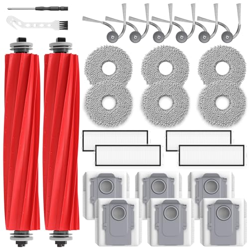 isinlive Pack of 26 Accessories Replacement Parts for Roborock QV 35A/QV 35S Robot Vacuum Cleaner, 2 Roller Brushes, 4 HEPA Filters, 6 Dust Bags, 6 Wipes, 6 Side Brushes, 1 Cleaning Brush