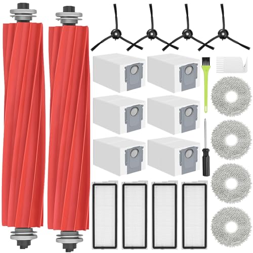 Replacement Set for Roborock Qrevo S/Qrevo Pro/Qrevo MaxV/Qrevo Plus, 2 Main Brushes, 4 Hepa Filters, 6 Dust Bags, 4 Wipes, 4 Side Brushes