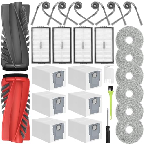 Replacement Accessories for Roborock Saros 10R Vacuum Cleaner, 2 Main Brushes, 6 Side Brushes, 6 Mop Cloths, 6 Bags, 4 HEPA Filters