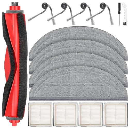 14-Piece Accessory Set for Roborock Q10 S5 / Q10 X5 Robot Vacuum Cleaner, 1 Main Brush, 4 Mop Pads, 4 HEPA Filters, 4 Side Brush, 1 Cleaning Accessories, Replacement Parts Set for Roborock Q10 S5