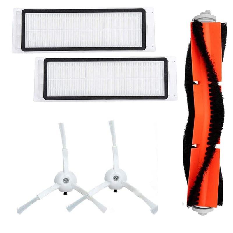 INF Replacement Parts Accessories for Xiaomi Mi Roborock 1/2 Mijia Robot Vacuum Cleaner 5 Pieces, 1 x Main Brush, 2 x HEPA Filter, 2 x Corner Brushes
