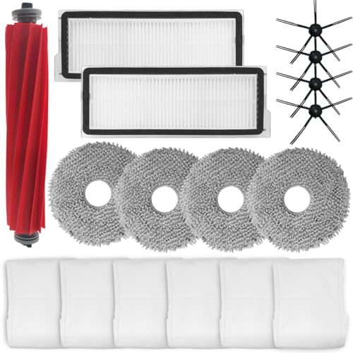 HomeTimes Replacement Parts for Roborock Qrevo S Robot Vacuum Cleaner Accessories with 1 Rubber Brushes, 2 HEPA Filters, 4 Side Brushes, 6 Dust Bags, 4 Mop Pads, 18 Pieces