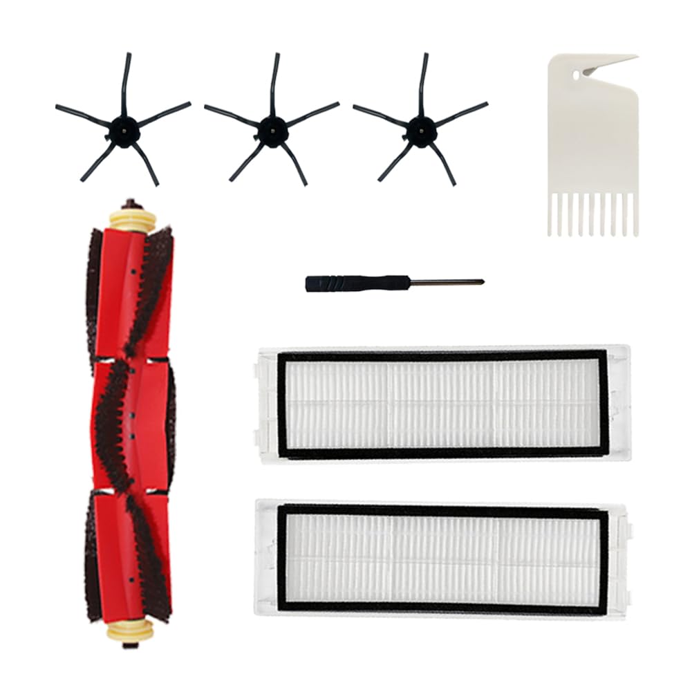 Pack of 8 accessory replacement parts for Xiaomi Roborock S5 Max S6 Pure S6 MaxV S50 S51 S55 S5 S60 S65 S6 vacuum cleaner, 1 main brush, 3 side brushes, 2 HEPA filters, 1 cleaning tool, 1 screwdriver