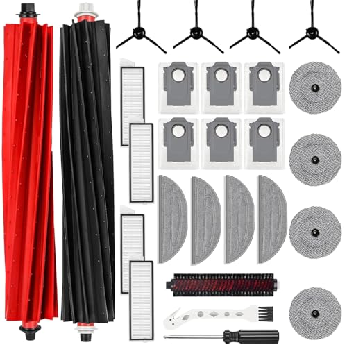 27-Piece Accessories for Roborock S8 Maxv Ultra Replacement Parts Accessory Set with 2 Main Brushes, 4 Side Brushes, 4 Wipes, 4 Side Wipers, 4 Filters, 6 Dust Bags, 1 Self-Cleaning Brush, 1 Set of