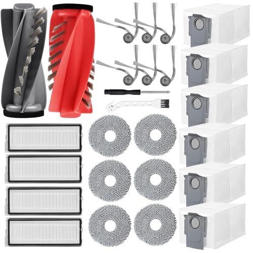 Accessories for Roborock Saros 10R/Qrevo CurvX – 2 Main Brushes, 6 Dust Bags, 6 Side Brushes, 6 Floor Cloths, 4 HEPA Filters, 1 Cleaning Brush, 1 Screwdriver