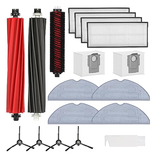 Pack of 17 Accessories for Roborock S8 Pro Ultra Vacuum Cleaner – 2 x Main Brushes (DuoRoller Brush), 1 x Cleaning Brush, 4 x Wipes VibraRise 2.0, 4 x Washable HEPA Filters, 4 x Side Brushes, 2 x Dust