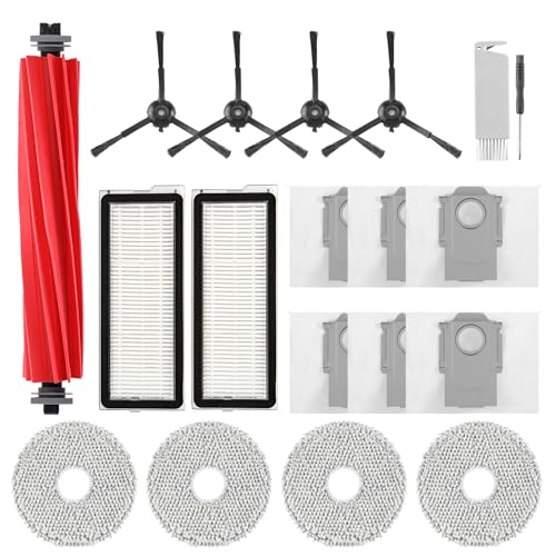 QrevoS Accessory Replacement for Roborock Q Revo S, Qrevo Pro Set, Qrevo Plus Robot Vacuum Cleaner, 1 Main Brush, 4 Side Brushes, 2 HEPA Filters, 4 Wipes, 6 Dust Bags, 1 Cleaning Brush