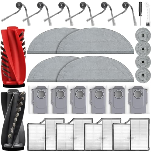 Pack of 28 accessories for Roborock Saros 10 robot vacuum cleaner, 2 main brushes, 6 dust bags, 4 mop pads, 4 round mops, 4 HEPA filters, 6 side brushes, 1 cleaning accessories, 1 screwdriver spare