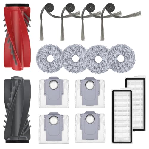 Accessory Set for Roborock Qrevo Curv, 1 Roller Brush, 4 Dust Bags, 4 Wipes, 2 Filters, 4 Side Brushes, Robot Vacuum Cleaner Replacement Part Robot Vacuum Cleaner Accessories