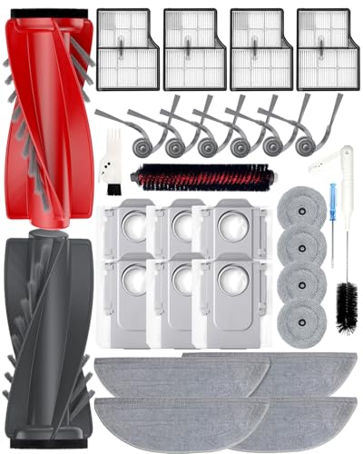 30 Piece Accessory Set for Roborock Saros 10 / G30 Robot Vacuum Cleaner Replacement Parts with 2 Roller Brushes, 6 Side Brushes, 4 Filters, 4 + 4 Mop Pads, 6 Dust Bags, 1 Self-Cleaning Brush