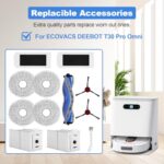 Replacement Accessory Set for Ecovacs Deebot T30 Pro Omni, Robot Vacuum Cleaner Replacement Accessories, 2 Side Brushes Replacement Parts Set, 1 Main Brush, 4 Pro Wipes, 2 Dust Bags, 2 Filters and 1