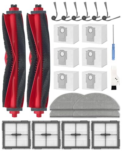 24-Piece Replacement Parts Set for Roborock Q10 X5+ Robot Vacuum Cleaner, Accessory Sets with 2 Main Brushes, 6 Side Brushes, 4 HEPA Filters, 6 Vacuum Cleaner Bags, 4 Wipes, 1 Brush