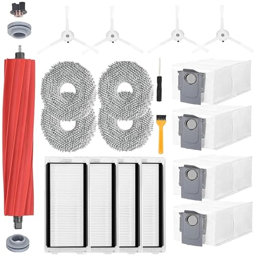 Accessories Compatible with Xiaomi Roborock Q Revo, Replacement Parts Compatible with Roborock P10. 4 Side Brushes, 4 Wipes, 4 Dust Bags, 2 Filters, 1 Main Brush, 1 Screwdriver, 1 Cleaning Brush