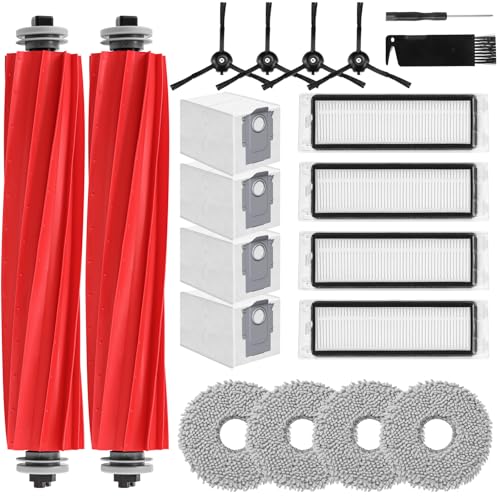 20pcs Q Revo Accessories Compatible with Roborock Q Revo Rbot Vacuum Cleaner, 2 Roller Brushes, 4 HEPA Filters, 4 Dust Bags, 4 Microfibre Pads, 4 Side Brushes, 1 Screwdriver