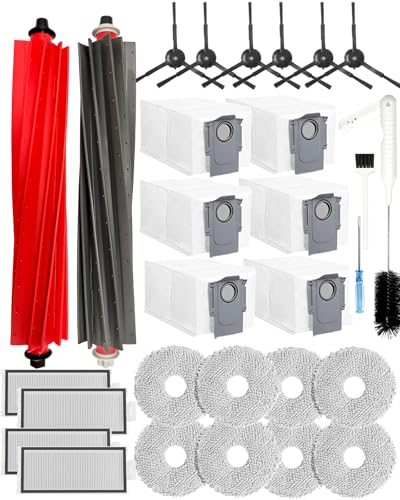 Yivy 29-Piece Accessory Kit for Roborock Qrevo Master Robot Vacuum Cleaner, P10s Pro Replacement Parts: 2 x Main Brush, 6 x Side Brushes, 4 x HEPA Filters, 8 x Wipes, 6 x Dust Bags, 1 x Water Tank