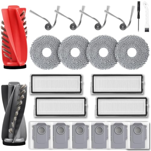 21-piece accessory set for Roborock Qrevo Curv/Qrevo Curv S5X / Qrevo/Qrevo S5V Edge robot vacuum cleaner, 1 main brush, 6 dust bags, 4 mop pads, 4 filters, 4 side brushes, 1 cleaning accessories