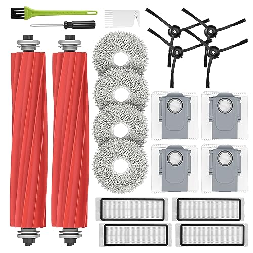 Replacement Accessories for Roborock Q Revo, 2 Main Brush, 4 Mop Cloths, 4 Dust Bags, 4 Side Brushes