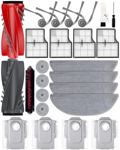 Pack of 25 Accessories for Roborock Saros 10/G30 Robot Vacuum Cleaner, 2 Main Brushes, 4 Side Brushes, 4 dust Bags, 4 HEPA Filters, 4 + 4 mop Pads with Double Vibration, 1 self-Cleaning Brush