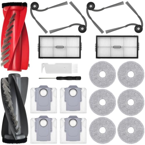 Accessory Set for Roborock Saros 10r/Qrevo CurvX, 1 x Main Roller Brush 4 x Dust Bags 4 x Side Brushes 2 x Filters 6 x Mop Wipes, Spare Parts Robot Vacuum Cleaner Accessories