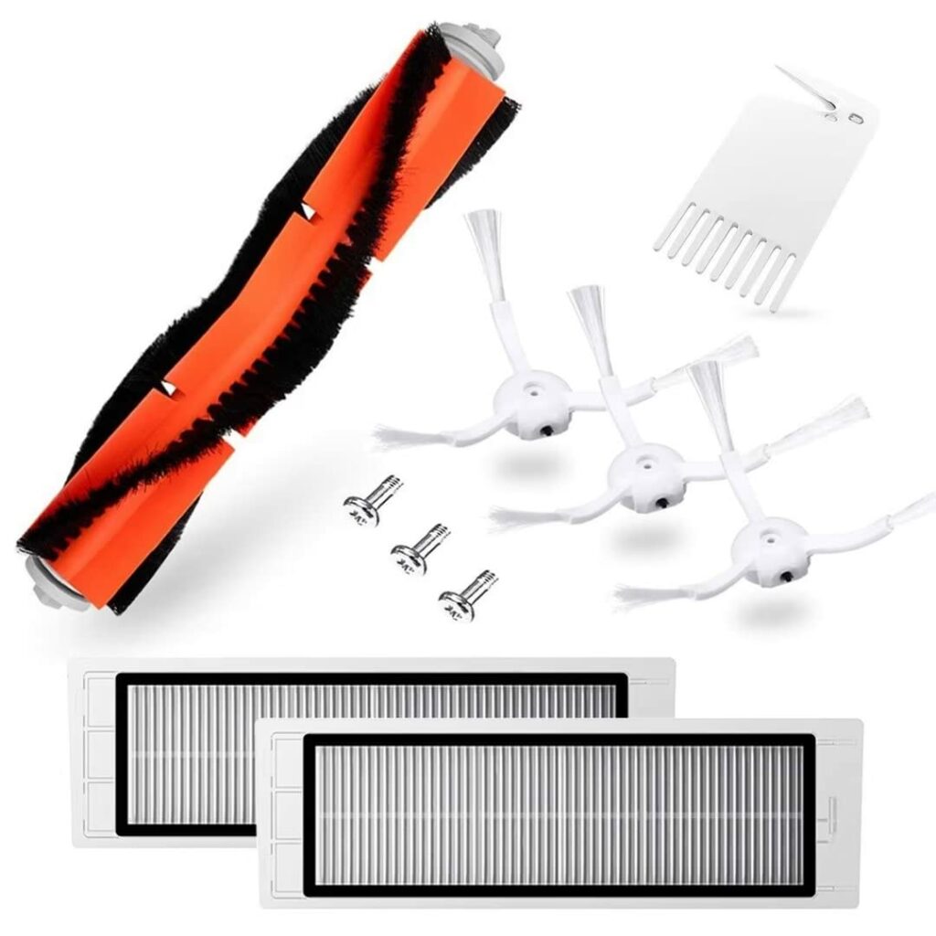 Accessories for Xiaomi Vacuum Cleaners S50 S51 S55 S5 S6 S60 S65, Xiaomi Roborock Accessories Kit includes 1 Main Brush, 2 HEPA Filters, 3 Side Brushes, 3 Screws, 1 Cleaning Blade