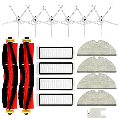 Vacuum Cleaner Robot Replacement Parts Accessory Set Compatible with [Xiaomi MI Roborock] S50, S51, S55, S6, S6 Max V Including 2 x Main Brush + 4 x HEPA Filter + 6 x Side Brush + 4 x Mop