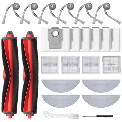 Pack of 24 accessory replacement parts for Roborock Q10 S5+/Q10 S5/Q10 X5+/Q10 X5 robot vacuum cleaner, 2 roller brushes, 4 HEPA filters, 4 wipes, 6 side brushes, 6 dust bags, 1 cleaning brush