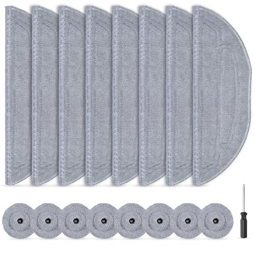 Pack of 16 Wipes for Roborock S8 Maxv Ultra Robot Vacuum Cleaner, Microfibre VibraRise 3.0 Mop Accessories, 8 Mop and 8 Edge Mop with 1 Screwdriver