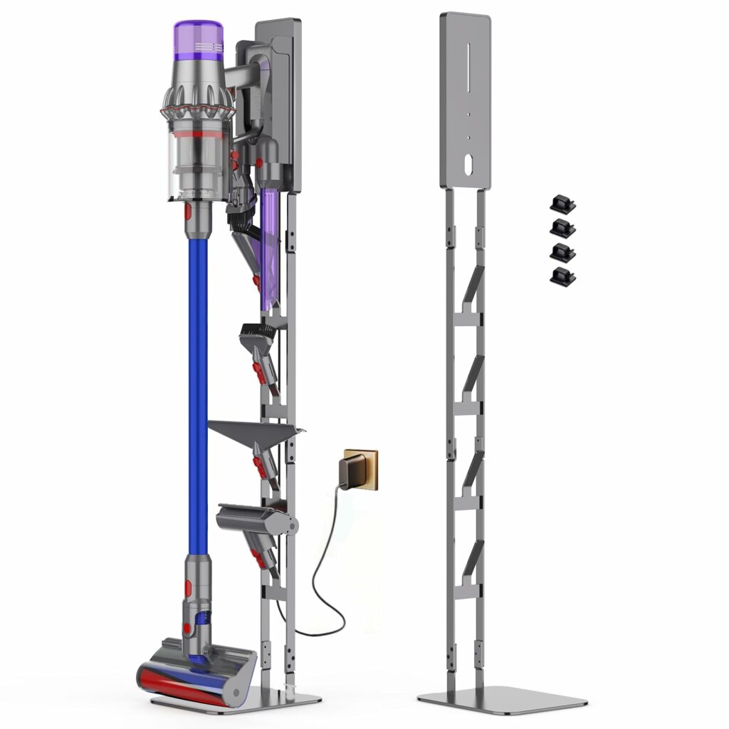 Vacuum Stand for Dyson Heavy-Duty Carbon Steel Construction – Wall-Mounted Space-Saving Design, No Drilling Required, Universal Mount for All Dyson Cordless Vacuums & Accessories