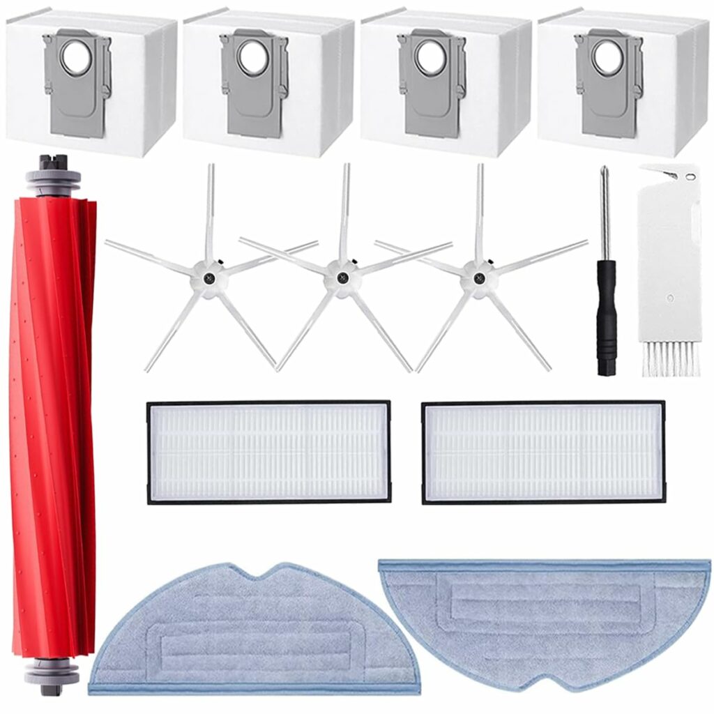 Replacement Accessories for Xiaomi Roborock S7 MaxV Ultra S7 Pro Ultra, Accessory Kit for Roborock 1 Main Brushes, 4 Dust Bag, 2 HEPA Filters, 3 Side Brushes