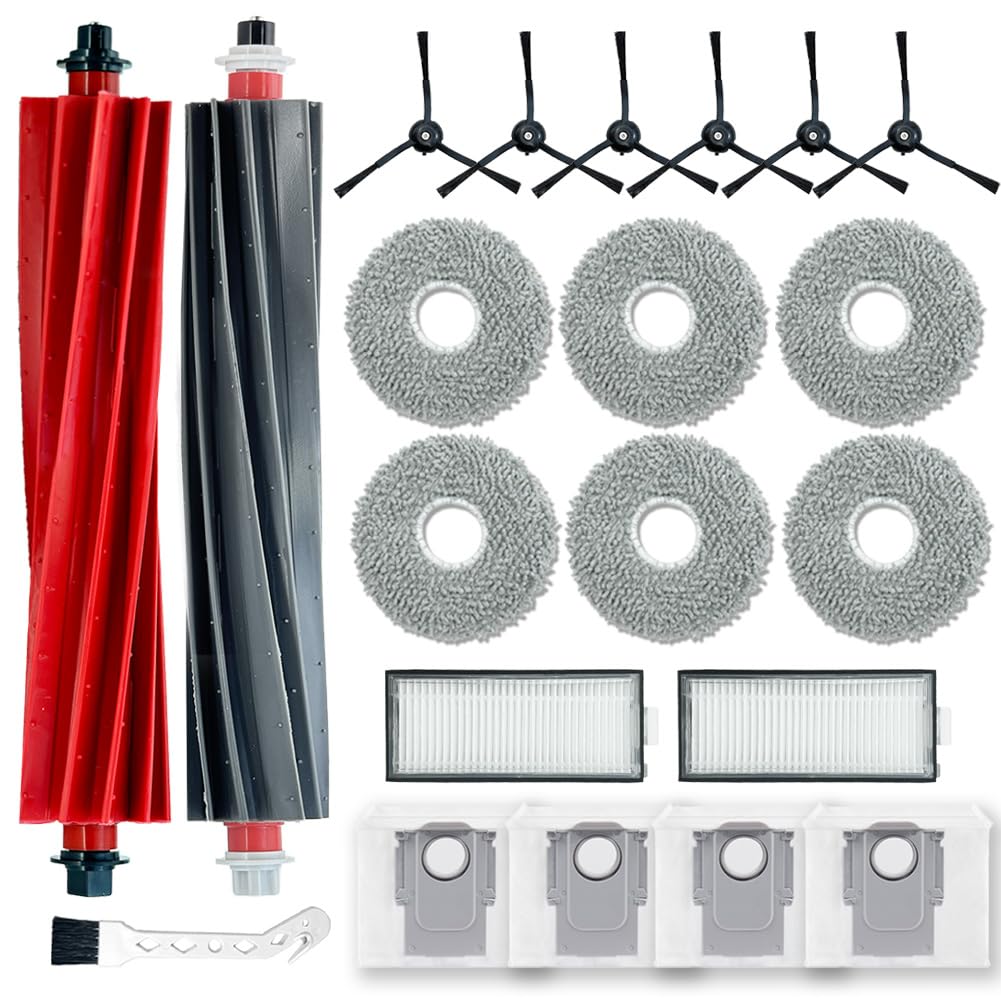 Accessory Replacement Part for Roborock Qrevo Master/Qrevo Slim Robot Vacuum Cleaner, 2 Main Brushes, 4 Side Brushes, 6 Wipes, 2 Filters, 4 Dust Bags
