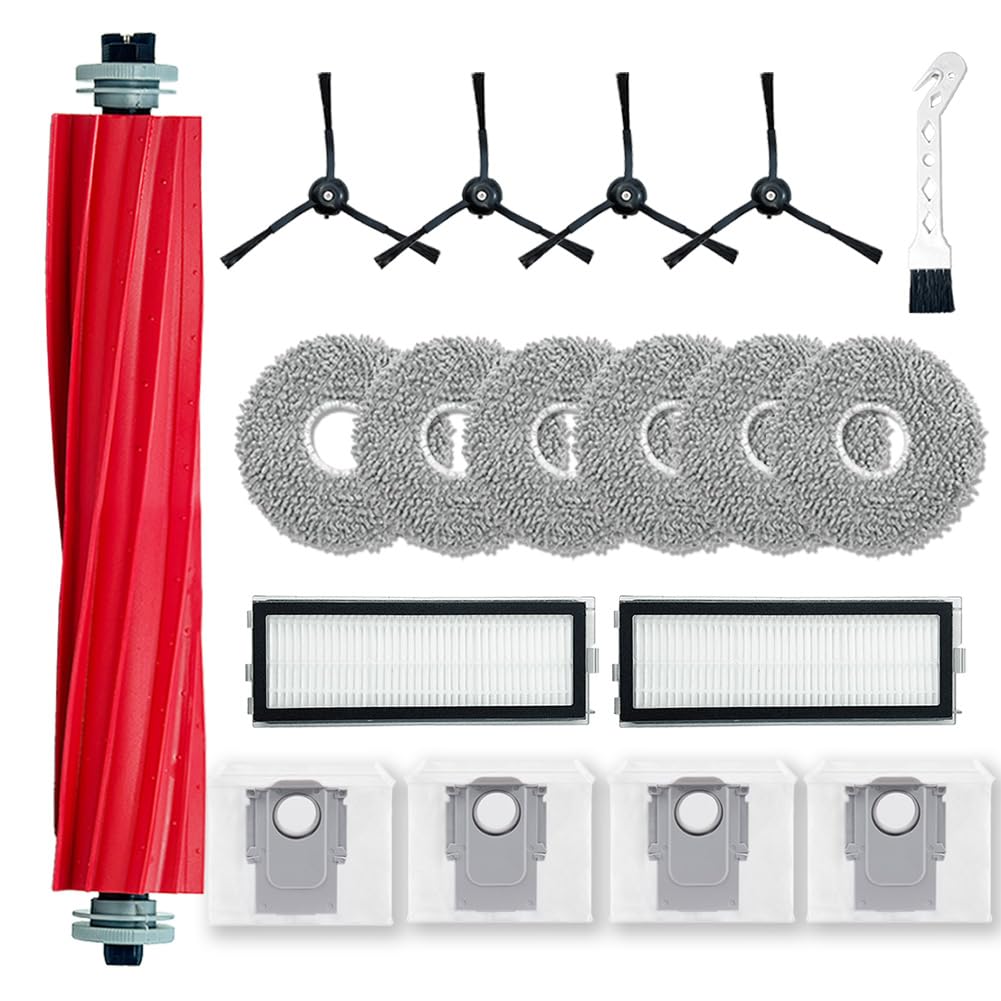 Accessory Replacement Part for Roborock Qrevo S/Qrevo MaxV/Qrevo Pro Robot Vacuum Cleaner, 1 Main Brush, 4 Side Brushes, 6 Wipes, 2 Filters, 4 Dust Bags