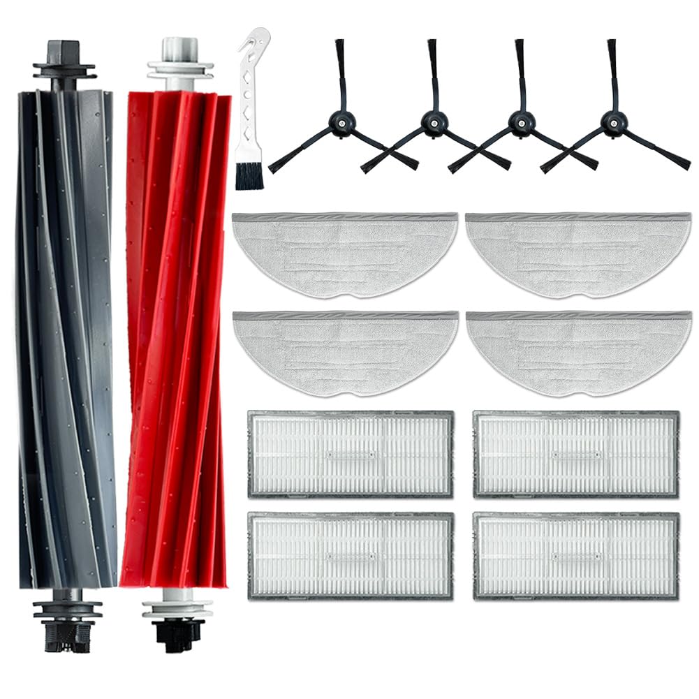 Accessory Replacement Part for Roborock S8 / S8+ / S8 Plus / S8 Pro Ultra Robot Vacuum Cleaner, 2 Main Brushes, 4 Side Brushes, 4 Wipes, 4 Filters