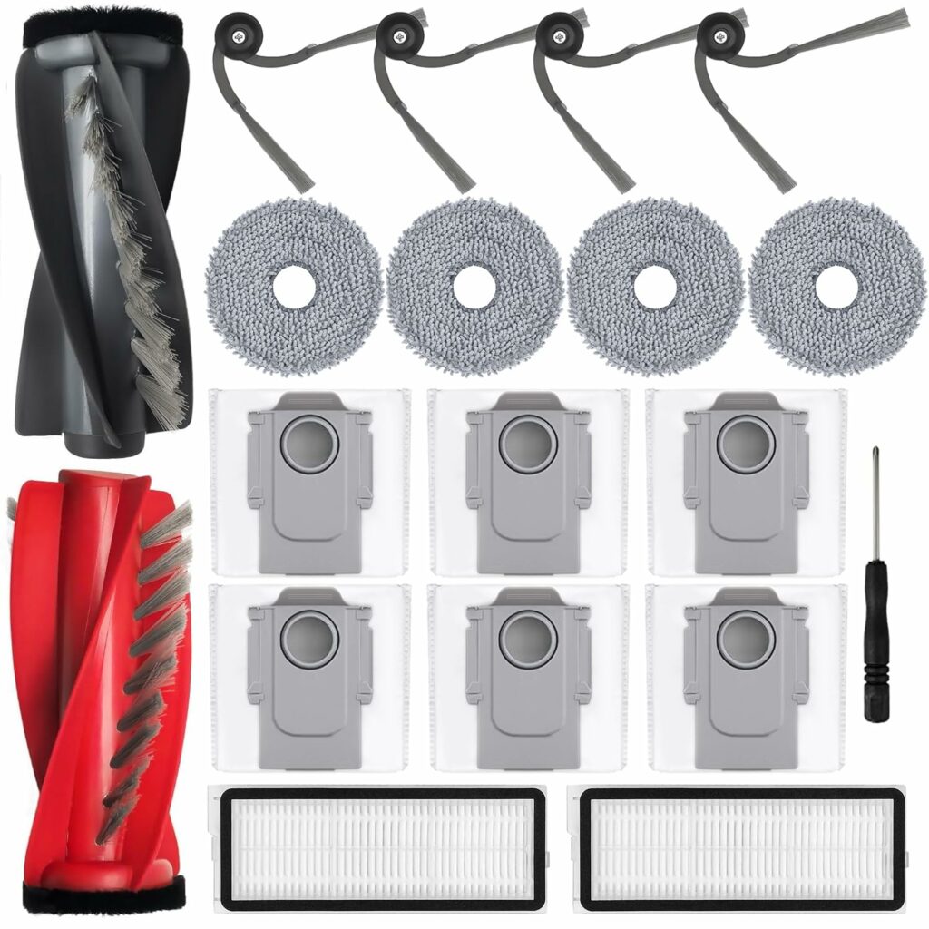 Accessories for Roborock Qrevo Curve/Qrevo Edge, JKOISL 1 x Main Roller Brush 6 x Dust Bags 4 x Side Brushes 2 x Filters 4 x Mop Wipes, Spare Parts Robot Vacuum Cleaner Accessory Set