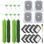 Replacement Parts for iRobot e/i/j Series, Replacement Accessories for Roomba i7 i7+ i3 i3+ i4 i4+ i6 i6+ i8 i8+ j7 E5 E6 E7, Includes 4 Rubber Brushes, 8 Filters, 8 Side Brushes, 4 Dust Bags