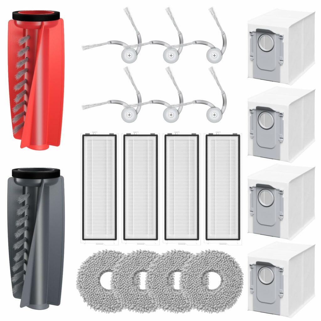 Qrevo Curv Accessories Compatible with Roborock Qrevo Curv Rbot Vacuum Cleaner, 2 Roller Brush, 4 HEPA Filters, 4 Dust Bags, 4 Wipes, 6 Side Brushes