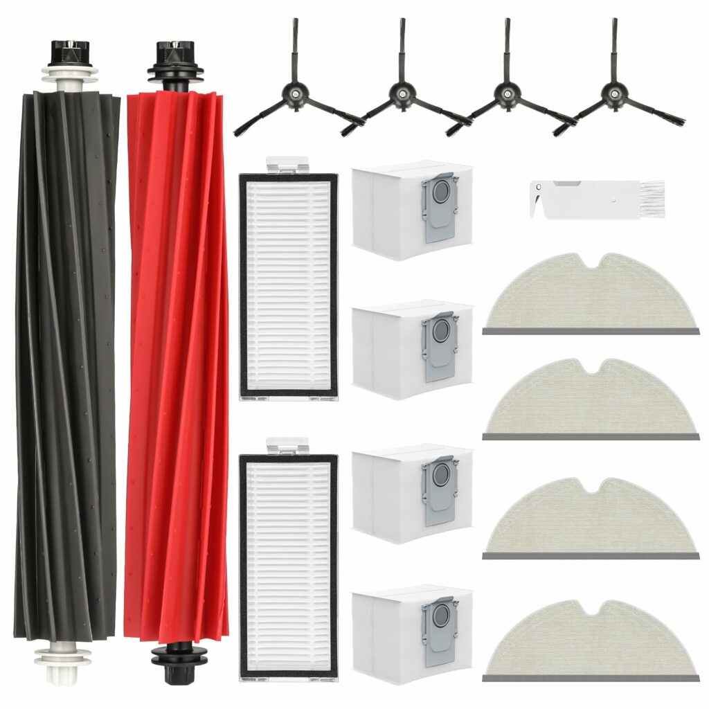 17pcs Accessories for Roborock Q5 Pro+ /Q5 Pro/ Q5 Max+/ Q8 Max+ /Q8 Max Vacuum Cleaner, 2 Main Brushes, 2 HEPA Filters, 4 Wipes, 4 Dust Bags, 4 Side Brush Replacement Parts Set